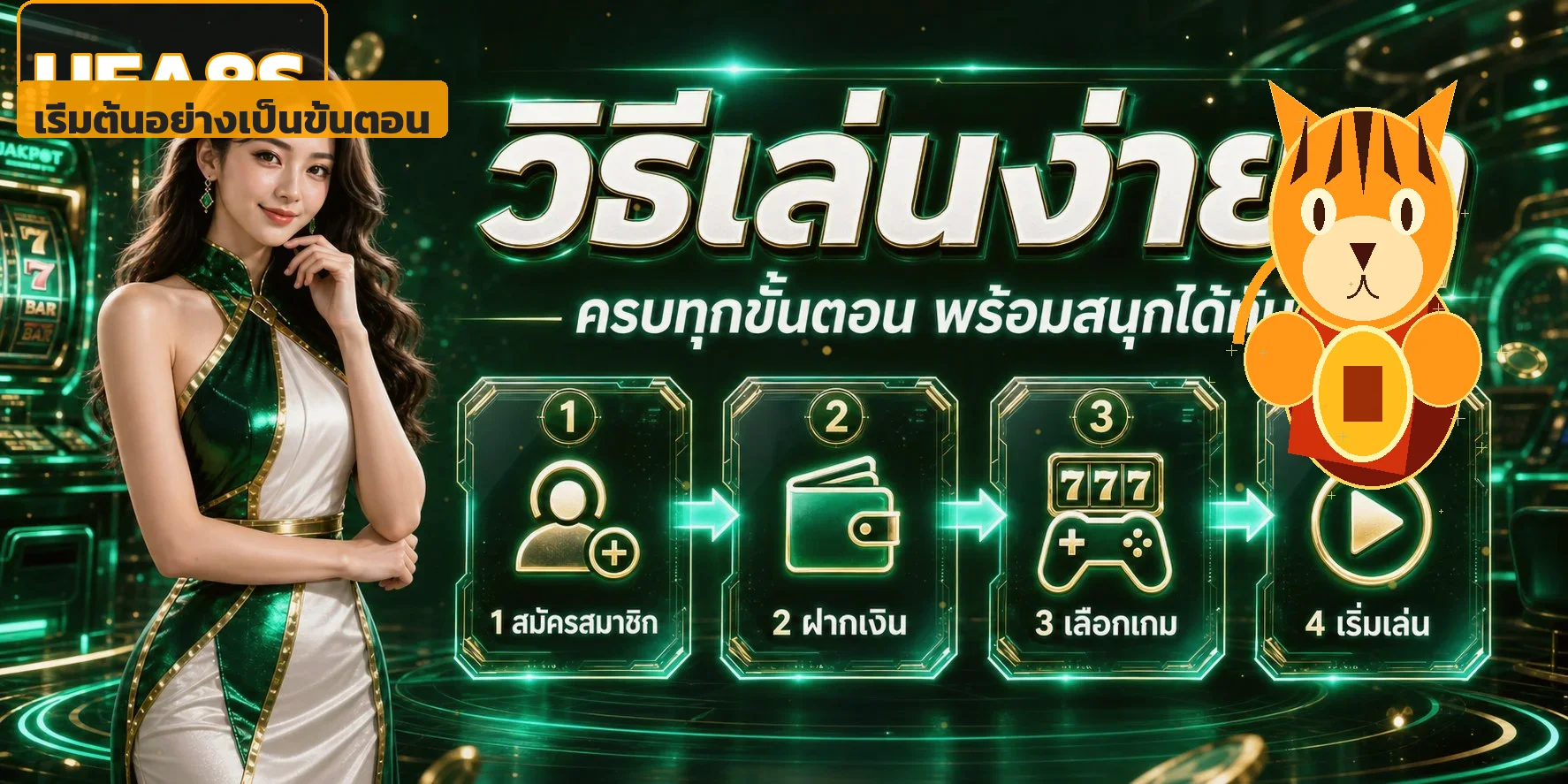 ขั้นตอนเริ่มใช้งาน UFA8S พร้อมตัวละครเสือนำโชค